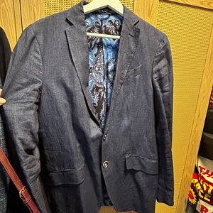 Etro Linen Suit w / Paisley-Print Blue Silk Jacket Lining